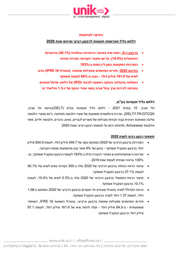 Vorschaubild Delta Galil Industries Finanzbericht 2020