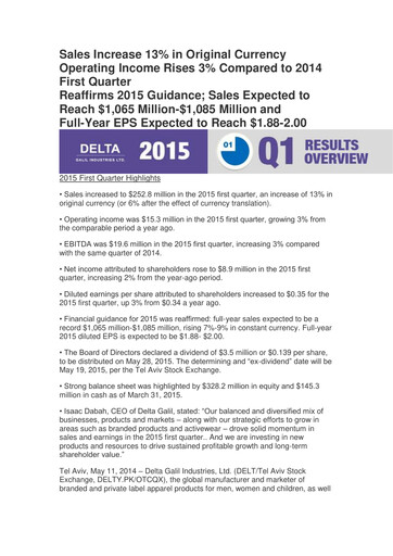 Vorschaubild Delta Galil Industries Quartalsbericht 2015-q1