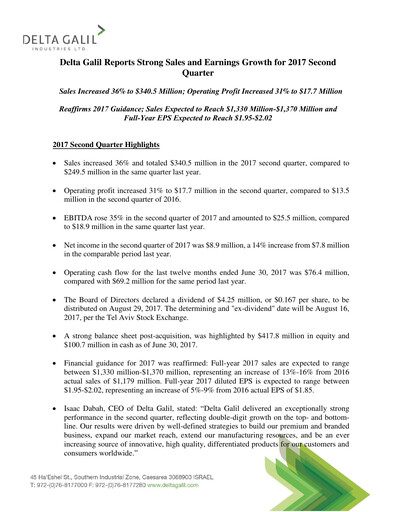 Vorschaubild Delta Galil Industries Quartalsbericht 2017-q2