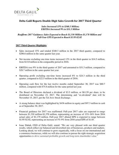 Vorschaubild Delta Galil Industries Quartalsbericht 2017-q3