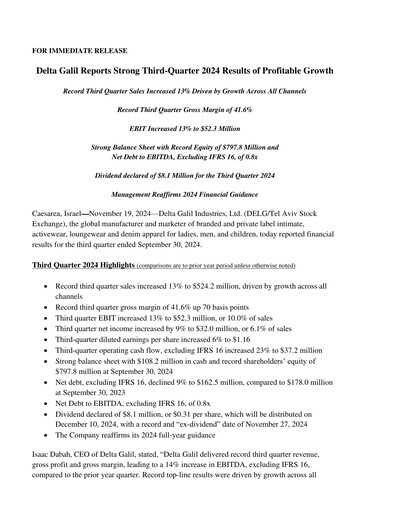 Vorschaubild Delta Galil Industries Quartalsbericht 2024-q3