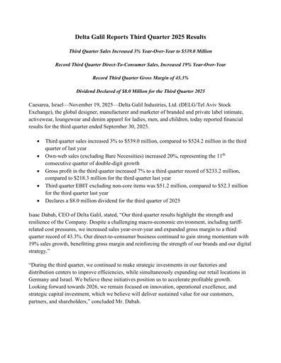 Vorschaubild Delta Galil Industries Quartalsbericht 2025-q3