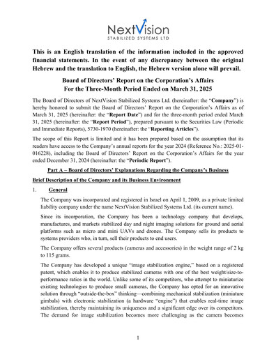 Thumbnail NextVision Stabilized Systems Quarterly Report 2025-q1