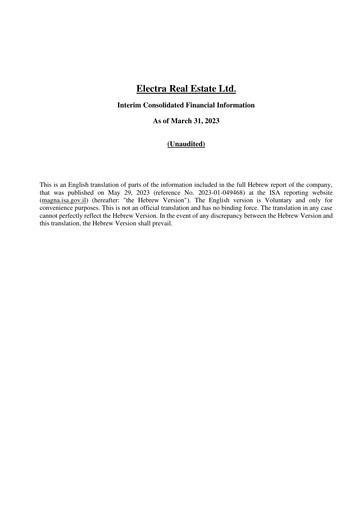 Thumbnail Electra Real Estate Financial Report 2023-q1