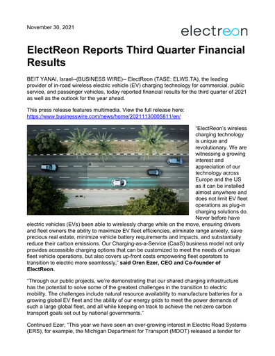 Vorschaubild Electreon Wireless Quartalsbericht 2021-q3
