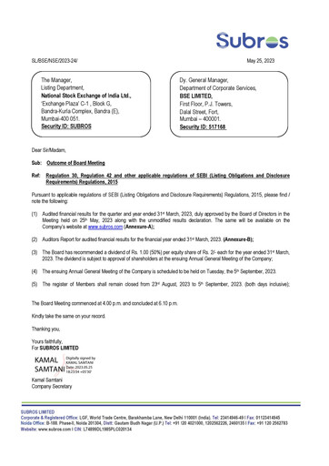 Thumbnail Subros Financial Statement 2022-2023
