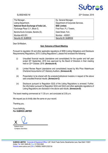 Thumbnail Subros Quarterly Report 2019-q2