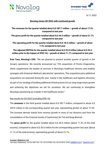Thumbnail Novolog Quarterly Report 2022-q3