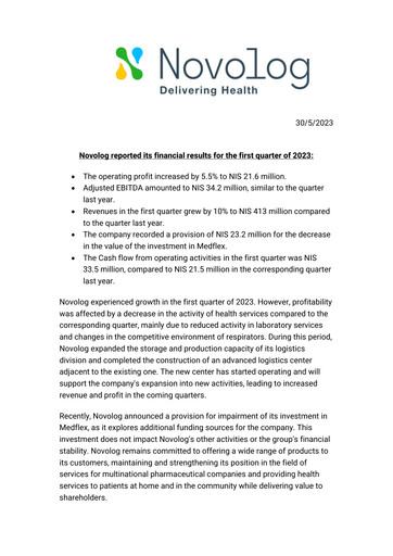 Thumbnail Novolog Quarterly Report 2023-q1