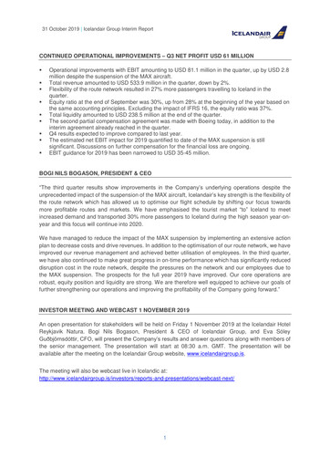 Vorschaubild Icelandair Quartalsbericht 2019-q3