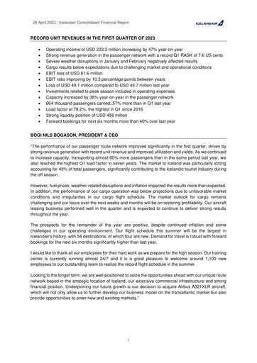 Vorschaubild Icelandair Quartalsbericht 2023-q1