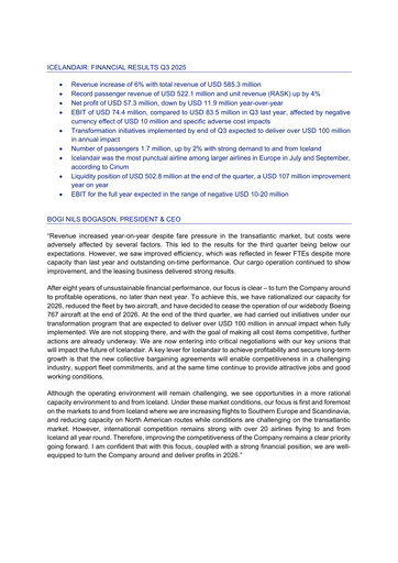 Vorschaubild Icelandair Quartalsbericht 2025-q3