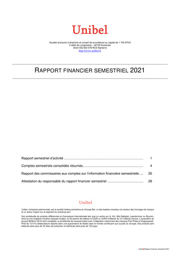 Miniature Unibel S.A. Rapport semestriel 2021-h1