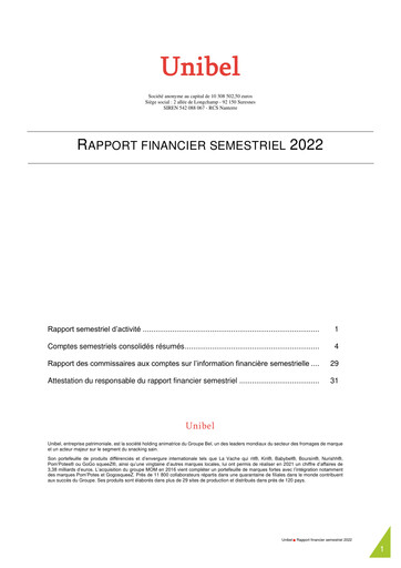 Miniature Unibel S.A. Rapport semestriel 2022-h1
