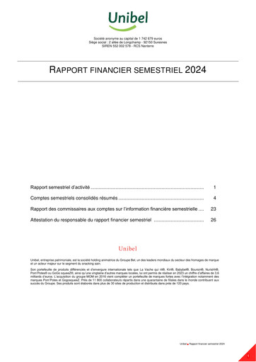 Miniature Unibel S.A. Rapport semestriel 2024-h1