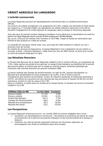 Thumbnail Caisse Régionale de Crédit Agricole Mutuel du Languedoc Quarterly Report 2009-q1