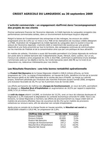 Thumbnail Caisse Régionale de Crédit Agricole Mutuel du Languedoc Quarterly Report 2009-q3