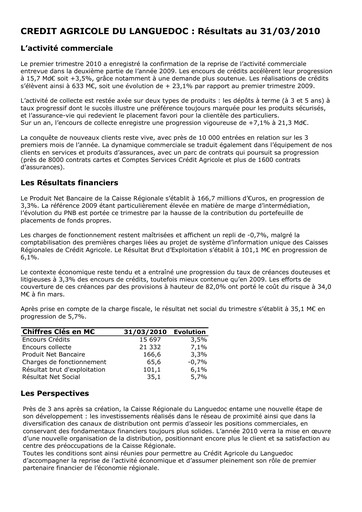 Thumbnail Caisse Régionale de Crédit Agricole Mutuel du Languedoc Quarterly Report 2010-q1
