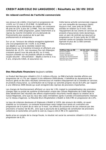 Thumbnail Caisse Régionale de Crédit Agricole Mutuel du Languedoc Quarterly Report 2010-q3
