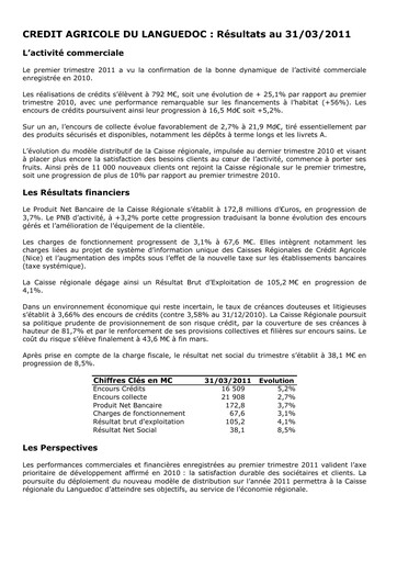 Thumbnail Caisse Régionale de Crédit Agricole Mutuel du Languedoc Quarterly Report 2011-q1