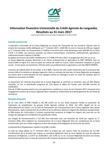 Thumbnail Caisse Régionale de Crédit Agricole Mutuel du Languedoc Quarterly Report 2017-q1