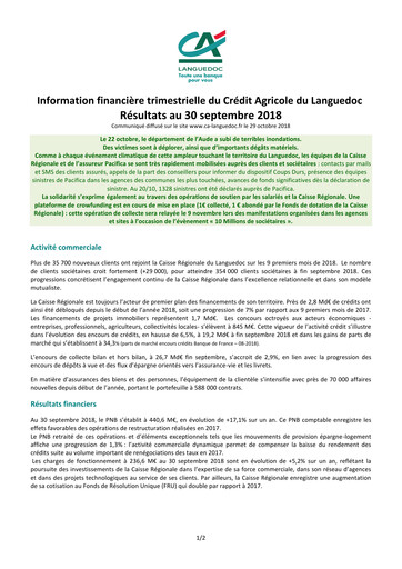 Thumbnail Caisse Régionale de Crédit Agricole Mutuel du Languedoc Quarterly Report 2018-q3