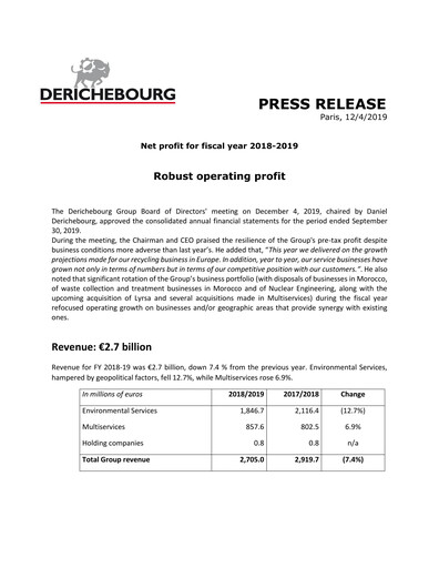 Miniature Derichebourg Rapport financier 2018-2019