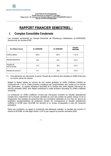 Thumbnail Électricite de Strasbourg Half-year Report 2009-h1