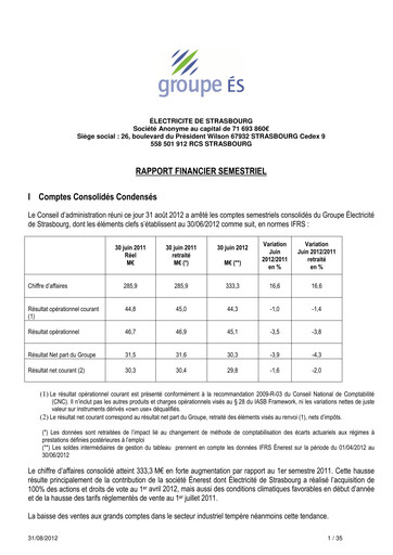 Thumbnail Électricite de Strasbourg Half-year Report 2012-h1
