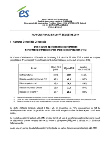 Thumbnail Électricite de Strasbourg Half-year Report 2019-h1