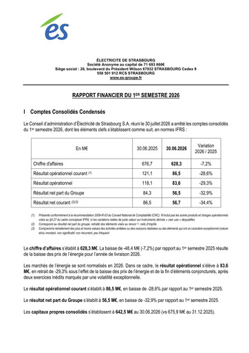 Thumbnail Électricite de Strasbourg Half-year Report 2026-h1