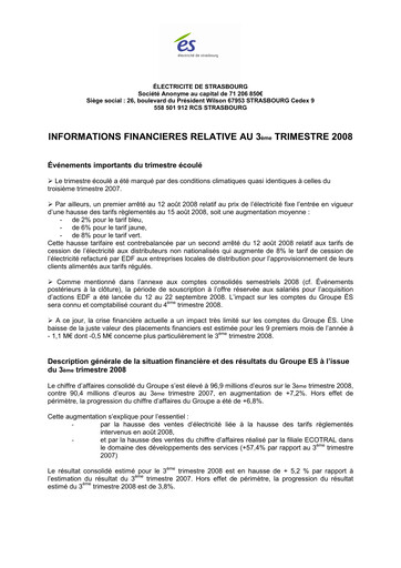 Thumbnail Électricite de Strasbourg Quarterly Report 2008-q3