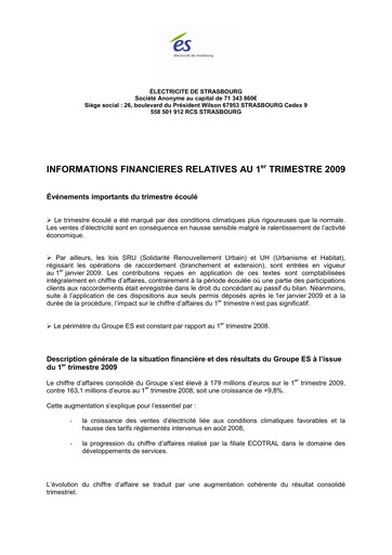 Thumbnail Électricite de Strasbourg Quarterly Report 2009-q1