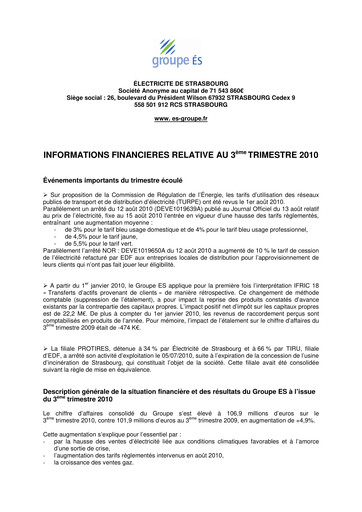 Thumbnail Électricite de Strasbourg Quarterly Report 2010-q3