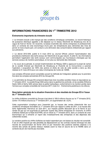 Thumbnail Électricite de Strasbourg Quarterly Report 2012-q1