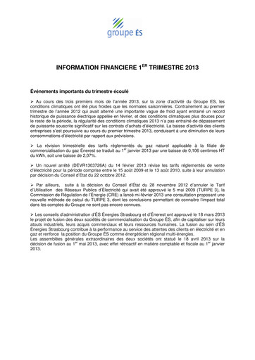 Thumbnail Électricite de Strasbourg Quarterly Report 2013-q1