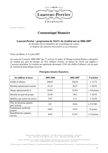 Thumbnail Laurent-Perrier Financial Report 2006-2007