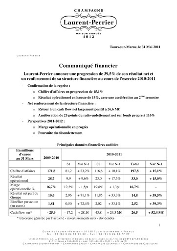 Thumbnail Laurent-Perrier Financial Report 2010-2011