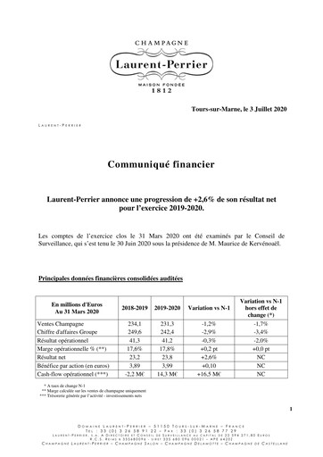 Thumbnail Laurent-Perrier Financial Report 2019-2020