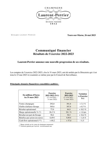 Thumbnail Laurent-Perrier Financial Report 2022-2023