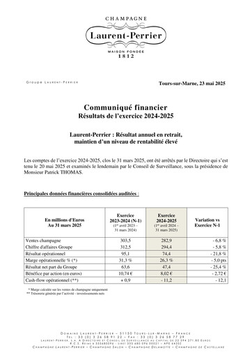 Thumbnail Laurent-Perrier Financial Report 2024-2025