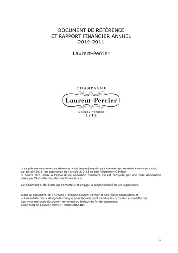 Thumbnail Laurent-Perrier Universal Registration Document 2010-2011