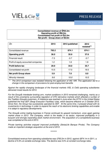 Thumbnail VIEL & Cie Financial Report 2013