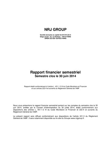Thumbnail NRJ Group Financial Report 2014-h1