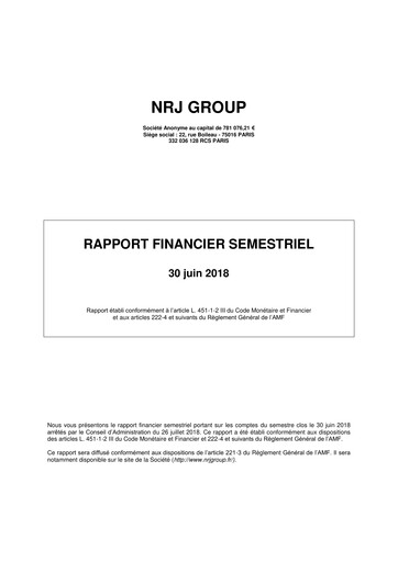 Thumbnail NRJ Group Financial Report 2018-h1