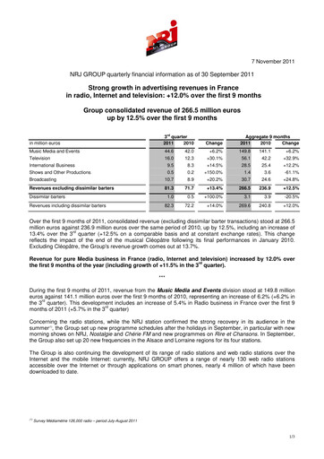 Miniature NRJ Group Rapport trimestriel 2011-q3