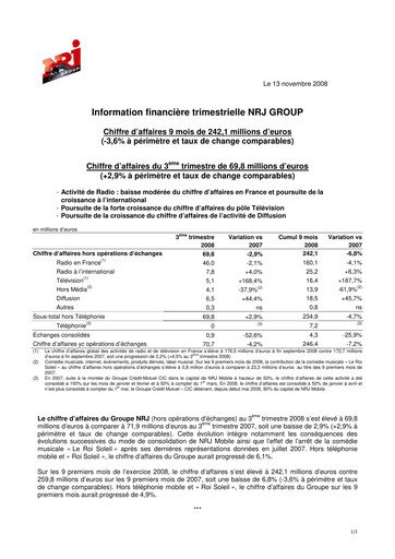Miniature NRJ Group Rapport trimestriel 2008-q3