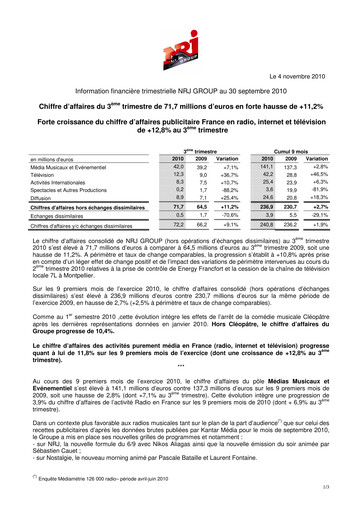 Miniature NRJ Group Rapport trimestriel 2010-q3