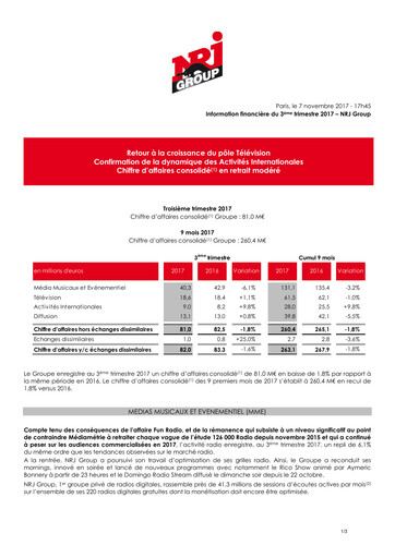 Miniature NRJ Group Rapport trimestriel 2017-q3