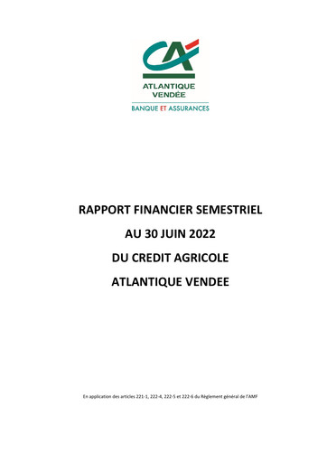 Miniature Caisse régionale de Crédit Agricole Mutuel Atlantique Vendée Rapport semestriel 2022-h1